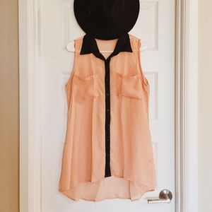 Kirra Button-Up Semi Sheer Peach Flowy Top